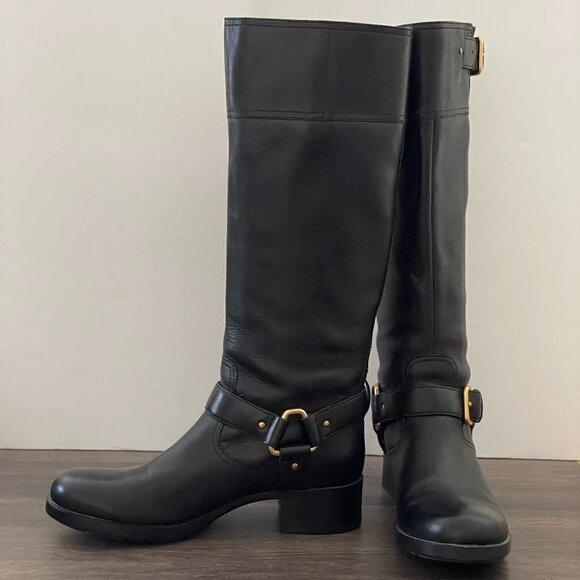 Prada Black Leather Tall Pull On Riding Moto Boot 2000's New Dead Stock 38.5/8.5 - Picture 2 of 11
